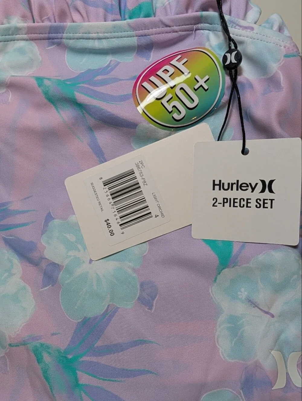 Hurley Girls' Lavender Floral Tankini Set - Purple/Aqua(Light Orchid) Size XS/4